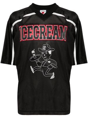 ICECREAM logo-patch perforated football shirt - Black