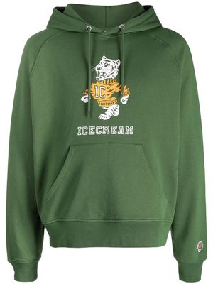 ICECREAM tiger-print rib-trimmed hoodie - Green