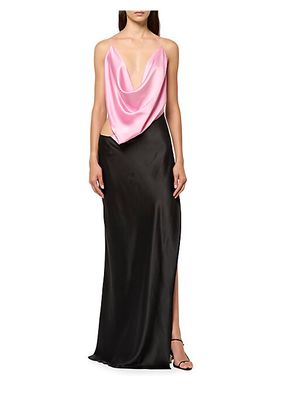 Iced Colorblocked Bias Silk Backless Gown