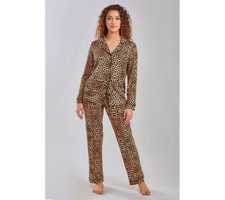 iCollection Modal Animal Print Button-Up Pajama Lounge Set