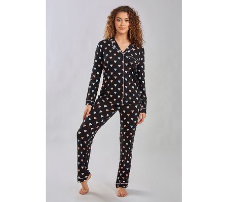 iCollection Multi Hearts Button Front Pajama Lo unge Set