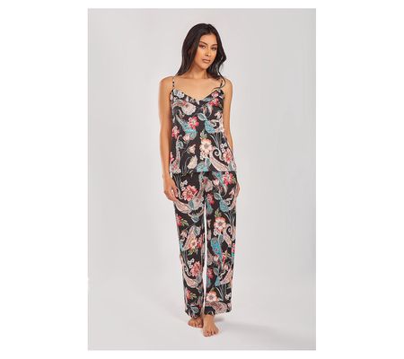 iCollection Printed Satin Cami & Pant Set w/ Pi ping Details