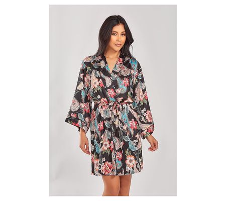 iCollection Printed Satin Robe with Piping Deta ils