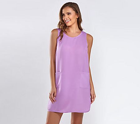 iCollection Sateen Dress w/ Deep V Back & Pocke ts