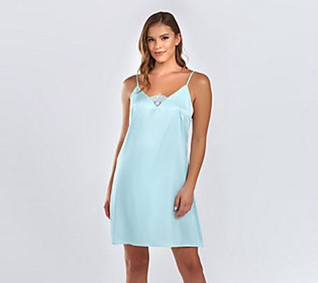 iCollection Satin Chemise W/ Eyelash Lace Inset