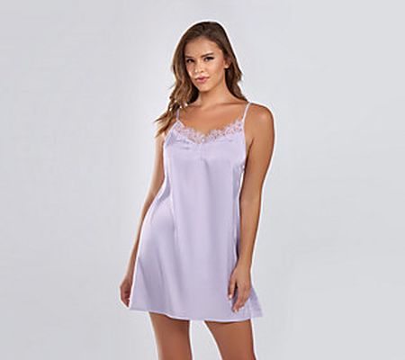 iCollection Satin Chemise W/ Eyelash Lace Trim