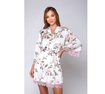 iCollection Satin Floral Print Robe w/ Lace Tri