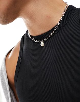 Icon Brand de la perla oval pendant necklace in silver-Gold
