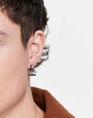 Icon Brand hoop earrings with t-bar detail in silver