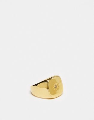 Icon Brand stainless steel vintage star signet ring in gold-Silver