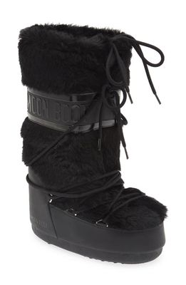 Icon Water Resistant Faux Fur Moon Boot in Black