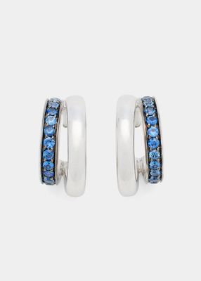 Iconica 18K White Gold and Sapphire Double Hoop Earrings