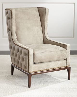 Idris Tufted-Back Leather Wing Chair