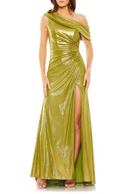 Ieena for Mac Duggal Asymmetric Ruched Waist Gown in Apple Green