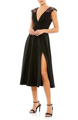 Ieena for Mac Duggal Beaded Cap Sleeve Cocktail Dress in Black Multi