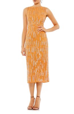 Ieena for Mac Duggal Beaded Sleeveless Sheath Cocktail Dress in Saffron