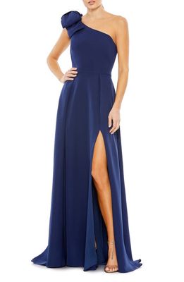 Ieena for Mac Duggal Bow One-Shoulder A-Line Gown in Midnight
