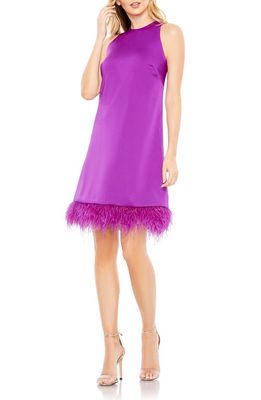 Ieena for Mac Duggal Crewneck Faux Feather Hem Cocktail Dress in Purple