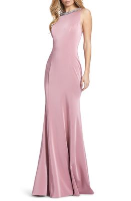 Ieena for Mac Duggal Crystal Neck Trumpet Gown in Rose Pink