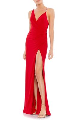 Ieena for Mac Duggal Faux Wrap Gown in Red