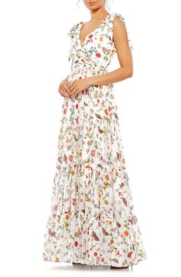 Ieena for Mac Duggal Floral A-Line Gown in White Multi