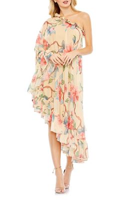 Ieena for Mac Duggal Floral One-Shoulder Asymmetric Cocktail Dress in Nude Multi