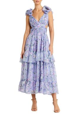 Ieena for Mac Duggal Floral Ruffle Tiered Maxi Dress in Lilac Multi