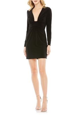 Ieena for Mac Duggal Front Knot Long Sleeve Jersey Minidress in Black