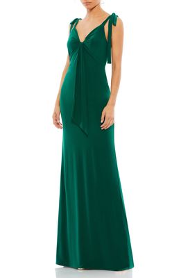 Ieena for Mac Duggal Jersey Open Back Gown in Emerald