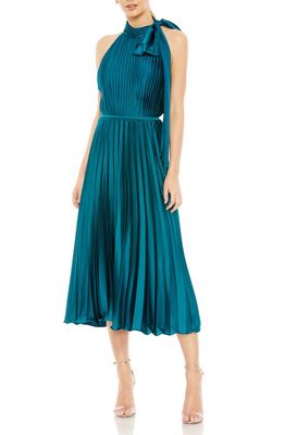 Ieena for Mac Duggal Kitten Bow Pleated Sleeveless Dress in Teal