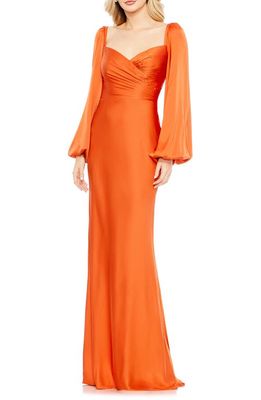 Ieena for Mac Duggal Long Sleeve Charmeuse Gown in Burnt Orange