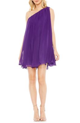 Ieena for Mac Duggal One-Shoulder Flowy Chiffon Minidress in Purple