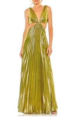 Ieena for Mac Duggal Pleated Cutout Gown in Chartreuse