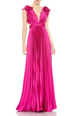 Ieena for Mac Duggal Plunge Neck Pleated A-Line Gown in Fuchsia