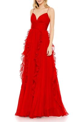Ieena for Mac Duggal Ruffle Pleat Sleeveless Gown in Red