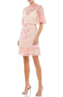 Ieena for Mac Duggal Sequin Floral Cocktail Dress in Blush Multi