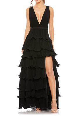 Ieena for Mac Duggal Tiered Ruffle A-Line Gown in Black