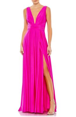 Ieena for Mac Duggal V-Neck Sleeveless Gown in Hot Pink