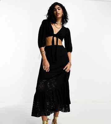 Iilsa & Bird eyelet maxi tiered beach skirt in black - part of a set