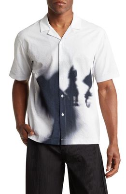 IISE Shadow Short Sleeve Button-Up Camp Shirt in White Black