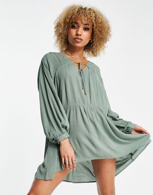 Iisla & Bird Exclusive mini beach swing summer dress in khaki-Green