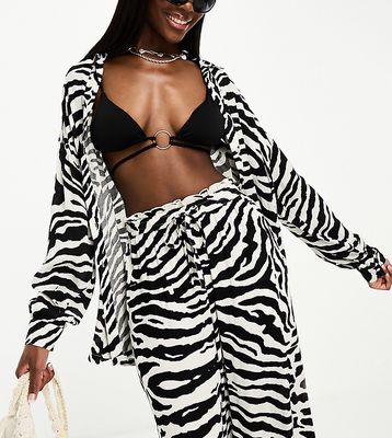 Iisla & Bird long sleeve beach shirt in black and white zebra print - part of a set-Multi