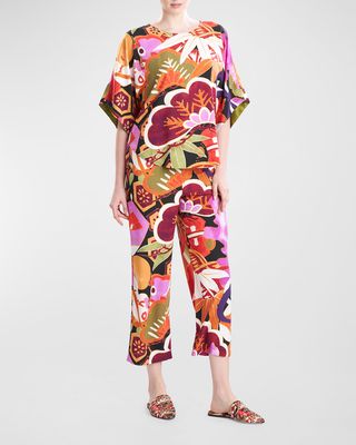Ikebana Cropped Floral-Print Pajama Set