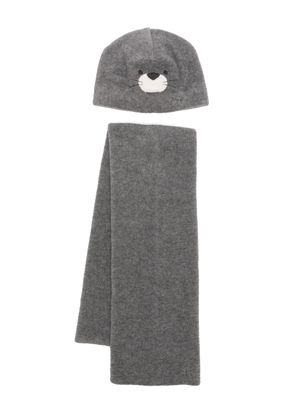 Il Gufo animal-face fleece hat set - Grey