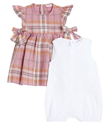 Il Gufo Baby checked linen playsuit and dress set