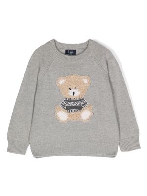 Il Gufo bear-appliqué virgin wool jumper - Grey