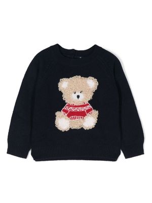 Il Gufo bear-appliqué wool jumper - Blue