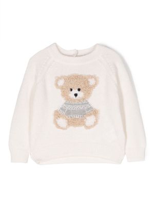 Il Gufo bear-appliqué wool jumper - Neutrals
