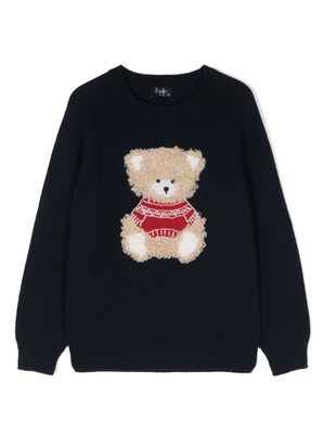 Il Gufo bear-motif virgin-wool knitted jumper - Blue
