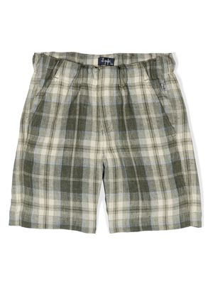 Il Gufo check-pattern linen-flax shorts - Green